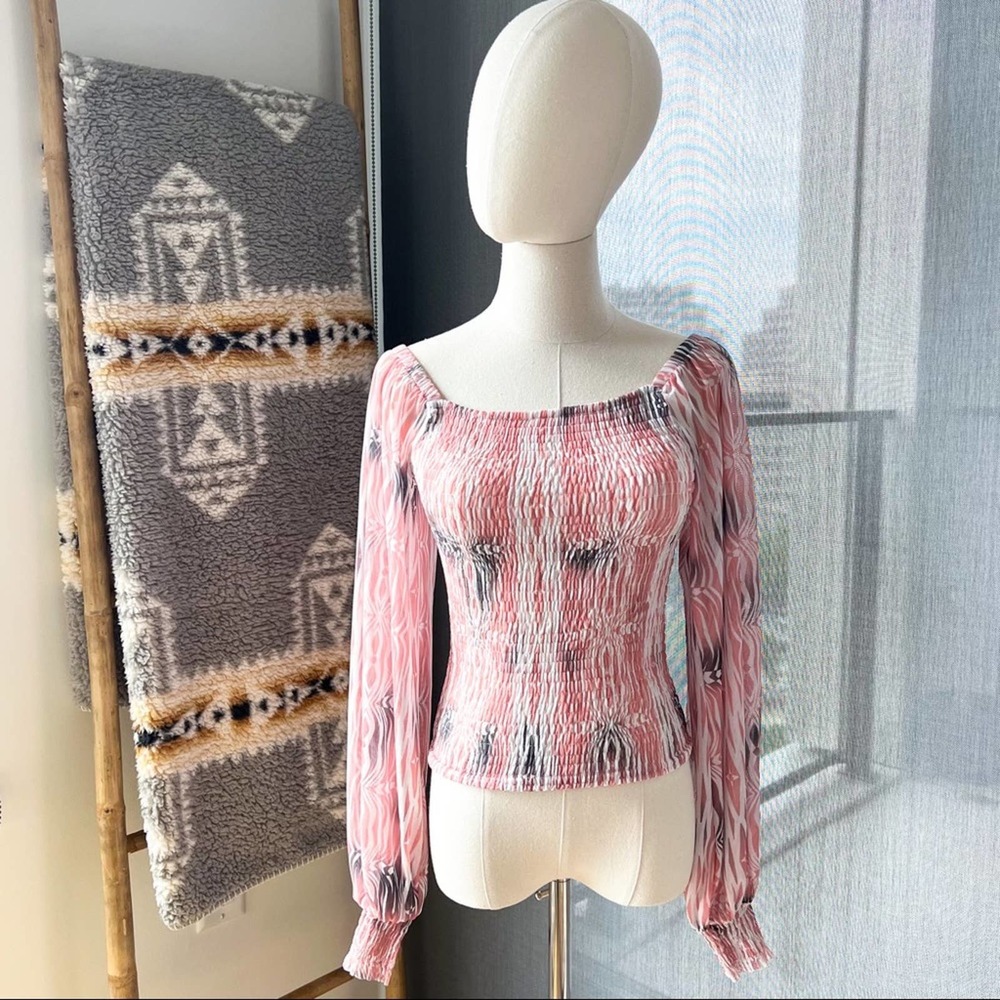Anthropologie Rouen Pink Smocked Long Balloon Sleeve Top Women’s XS
